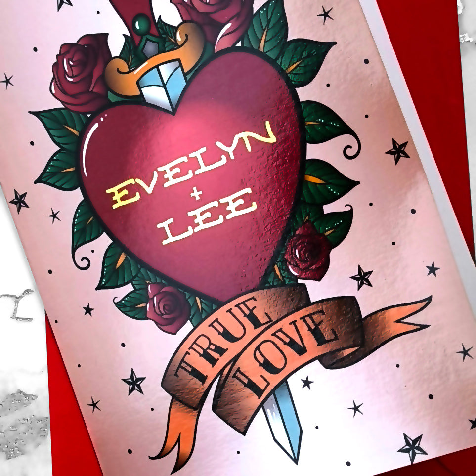 Personalised Tattoo Flash Couples' Card
